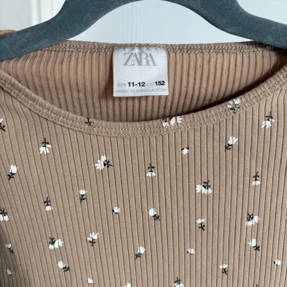 Zara Girls 11-12y floral ribbed long sleeve shirt
